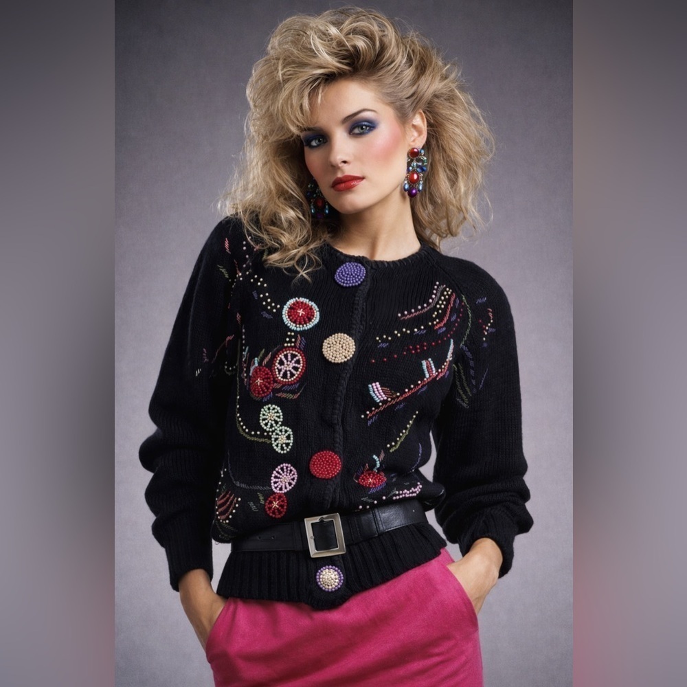 Vintage 80's Womens New Wave Beaded Cardigan